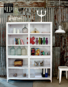 K003w Grote industriële kast met vitrine deuren, marlisa giga meubel, van quip&Co